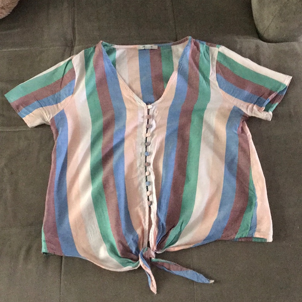 Madewell tie front button down striped shirt